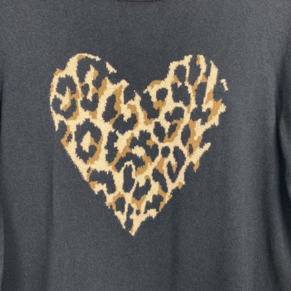 NWT J.Crew S Factory Teddie Sweater Black Animal Leopard Print Heart Intarsia - Picture 9 of 12